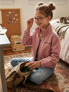 Zara Cotton Twill Girls Pink Zip-Up Jacket - 9/10
